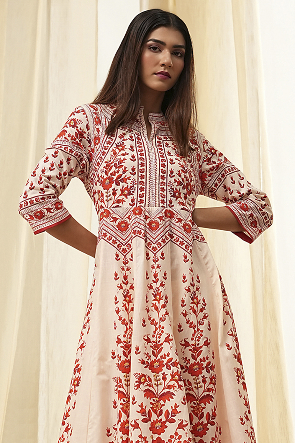 White and Black Cotton Printed Anarkali Kurta Set image number 1