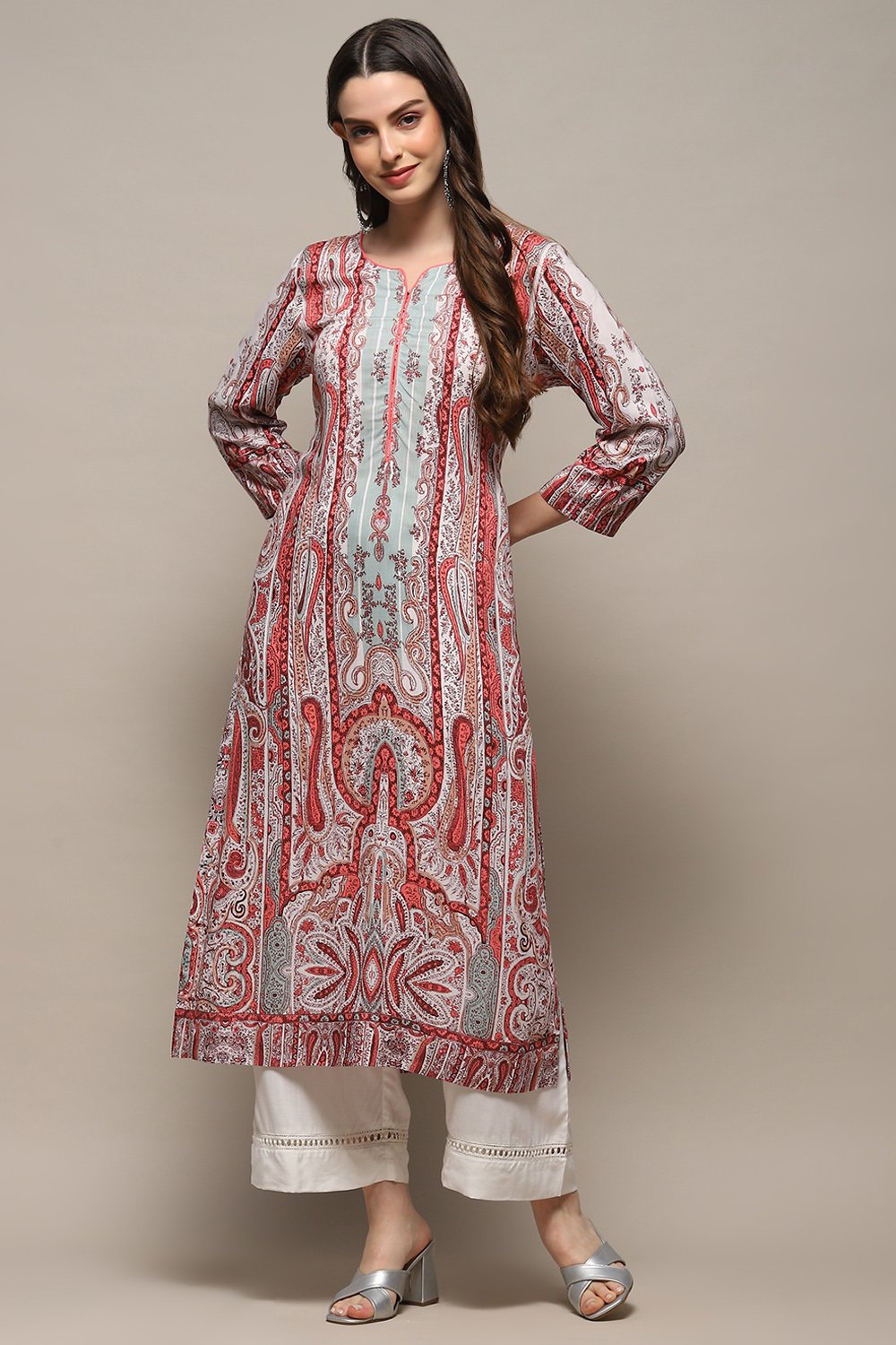 Coral Viscose Straight Kurta image number 5