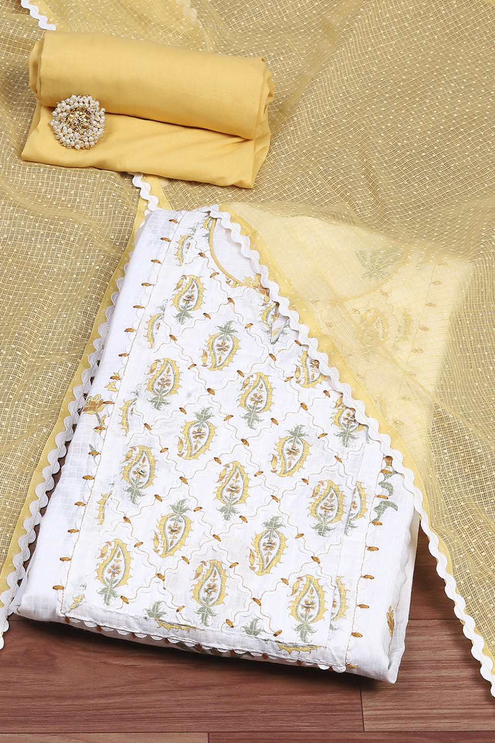 Blue Cotton Unstitched Suit Set image number 0