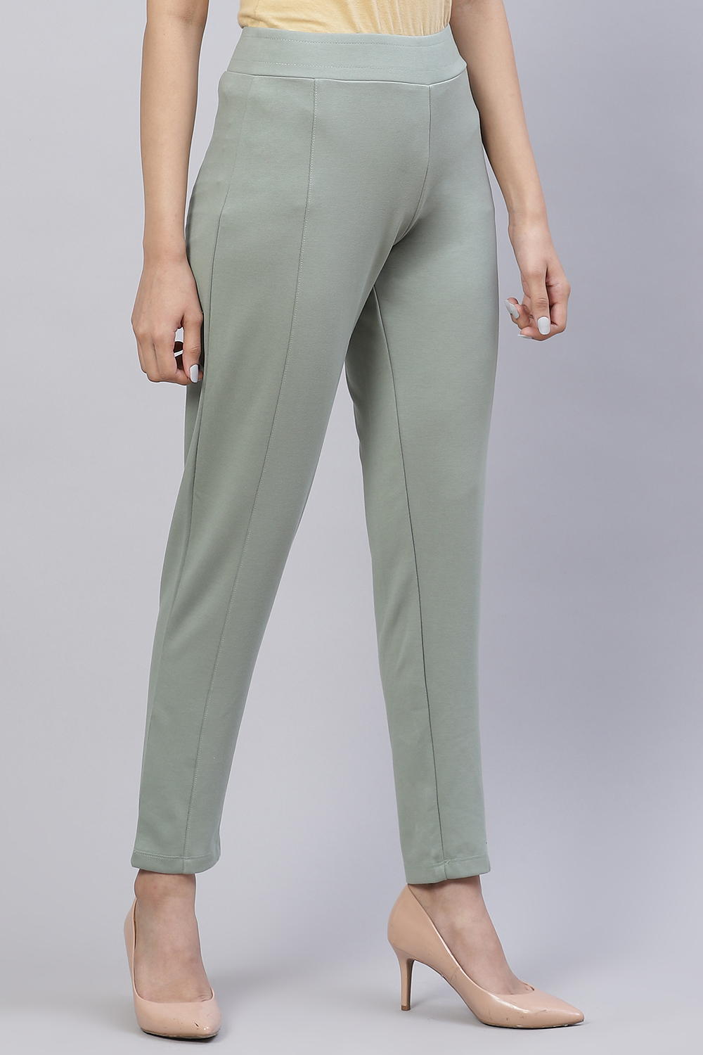 Navy Straight Poly Viscose Leggings image number 0