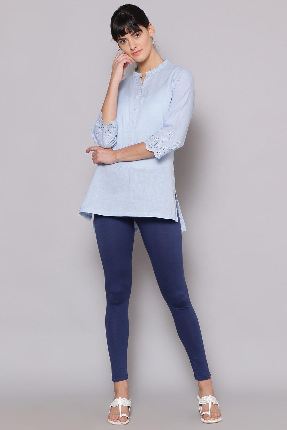 Navy Cotton Blend Solid Leggings image number 4