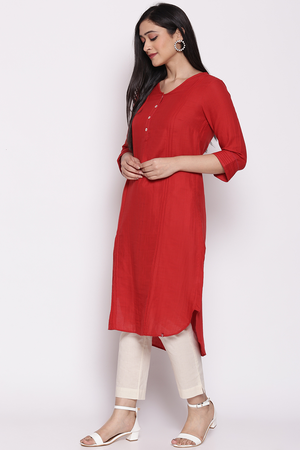 Red Cotton Solid Kurti image number 2