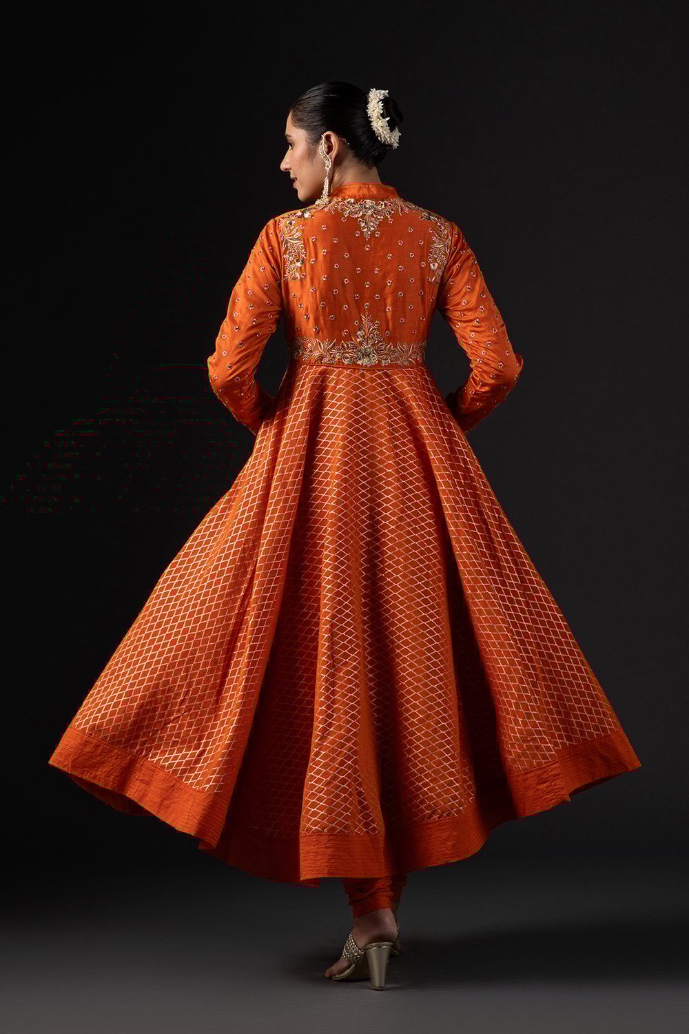 Rohit Bal Orange Cotton Silk Anarkali Printed Suit Set image number 5