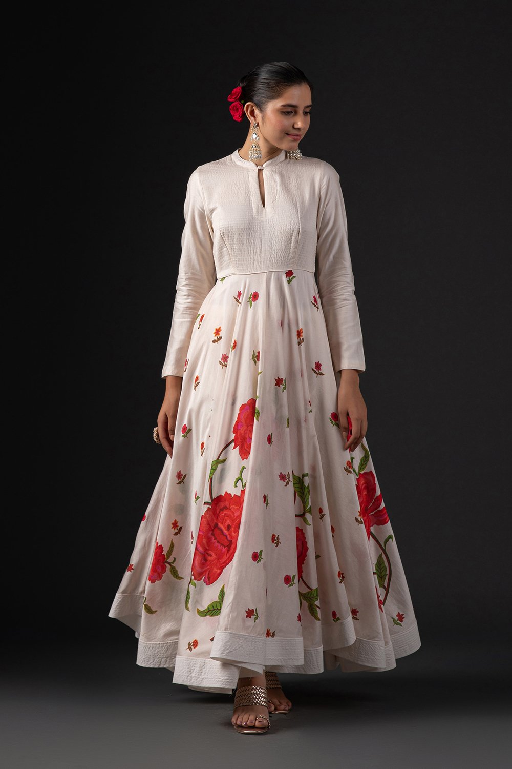 Rohit Bal Ivory Cotton Silk Anarkali Printed Suit Set image number 7