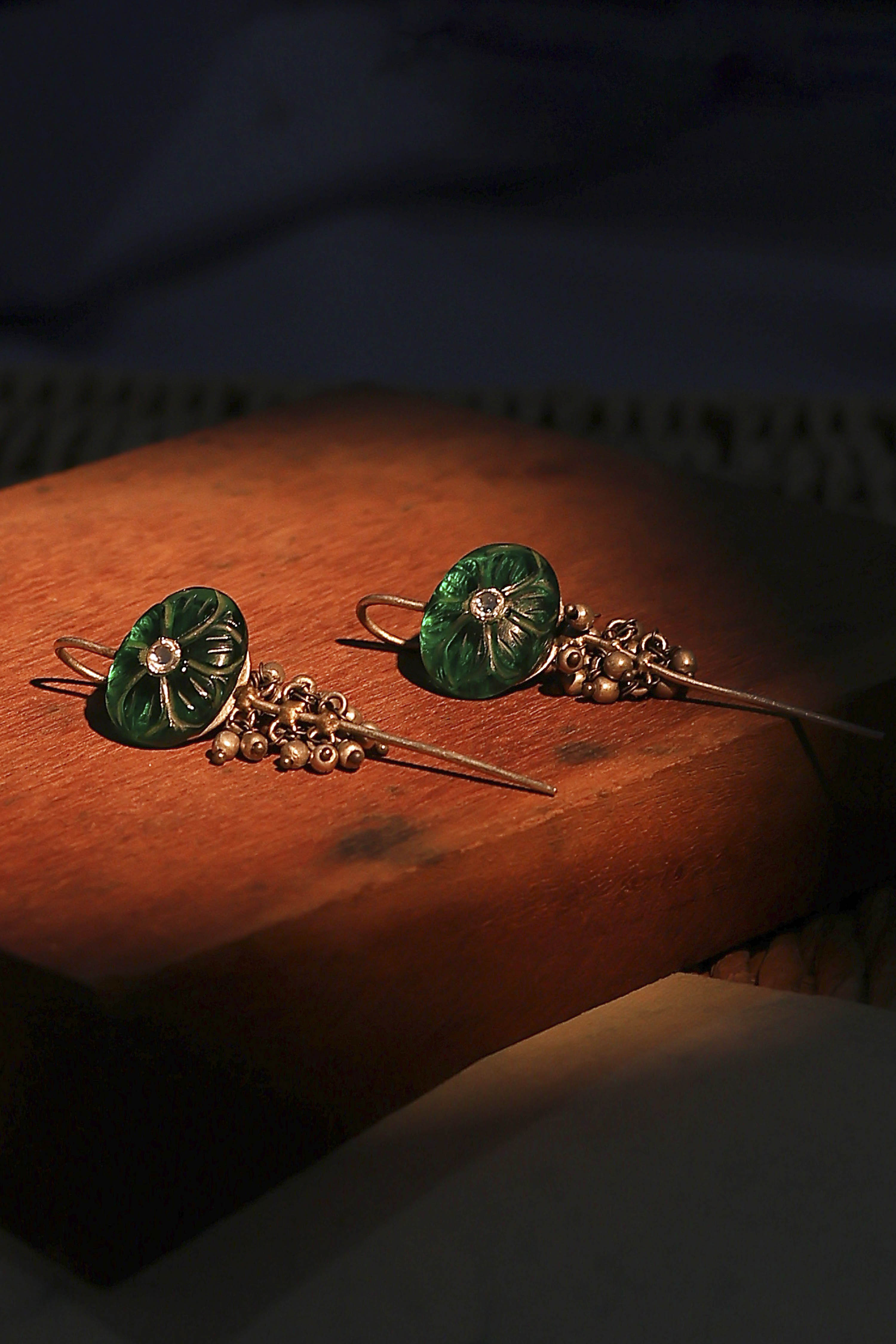 Green Stone Embellished Earrings image number 0