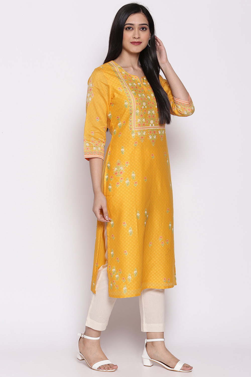 Yellow Cotton Silk Yarndyed Kurti image number 3