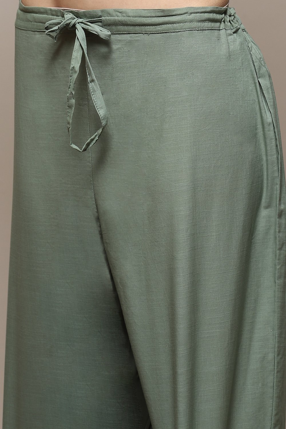 Sage Green Cotton Anarkali Kurta Palazzo Suit Set image number 2