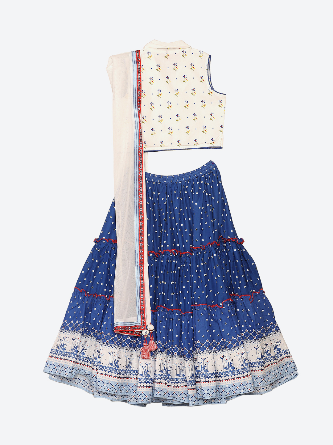 Off White And Blue Cotton Lehenga Set image number 2