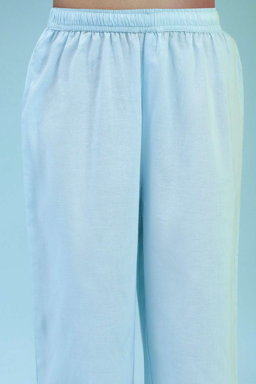 Sky Blue Cotton Front-open Suit Set image number 2