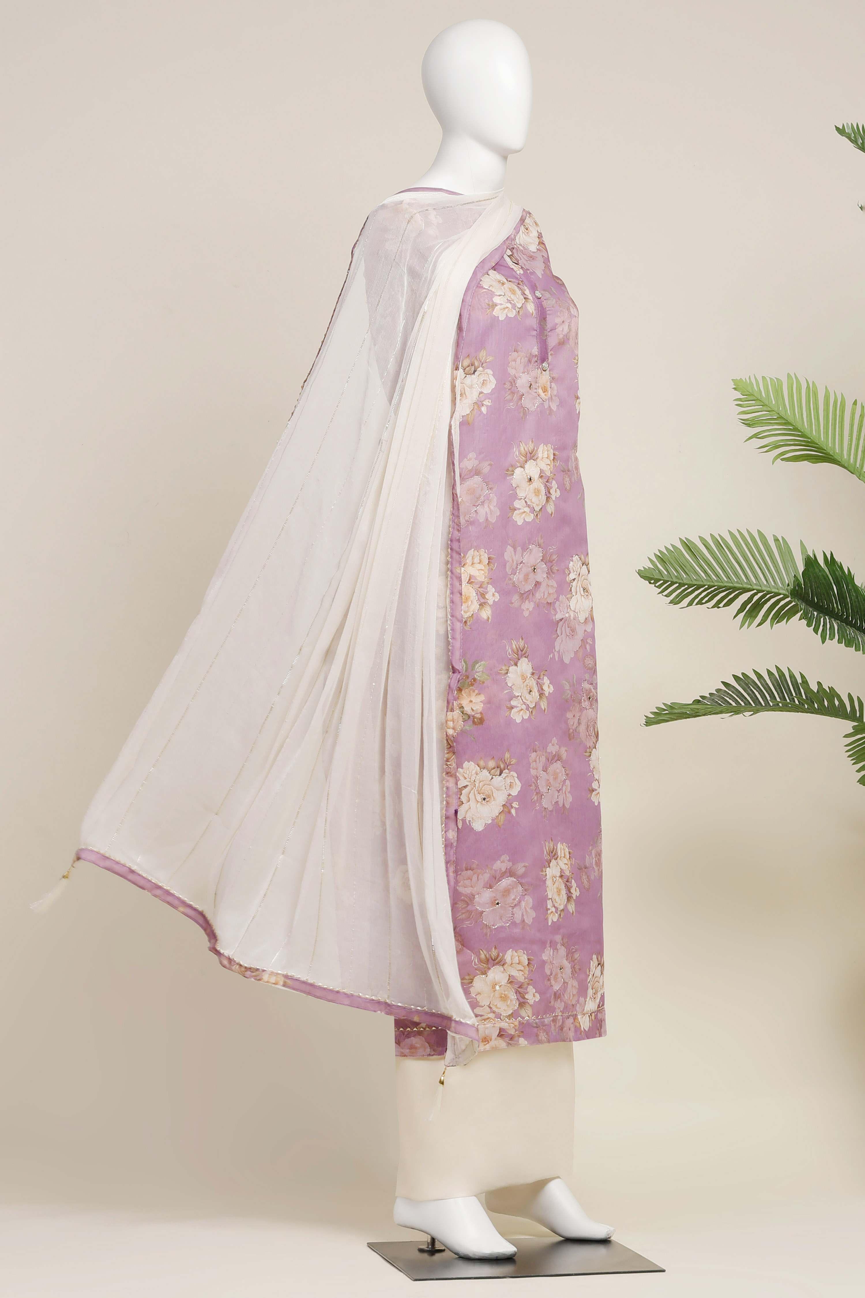 Mustard Chanderi  Printed Unstitched Suit Set image number 5