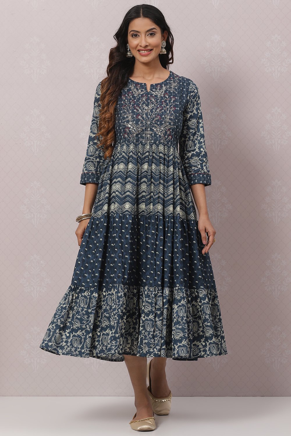 Indigo Cotton Flared Dress image number 0