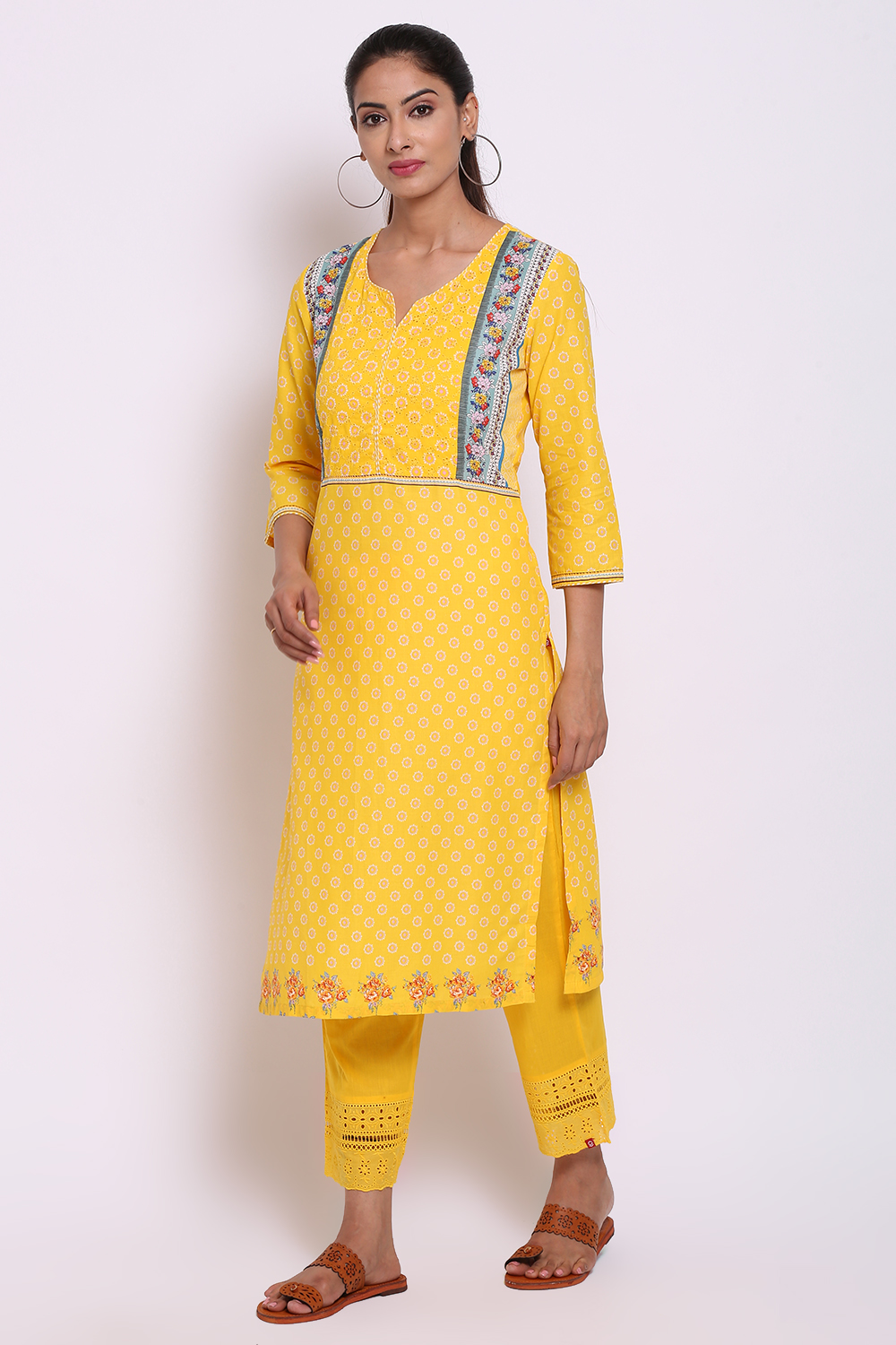 Yellow Cotton Straight Printed Kurta image number 2