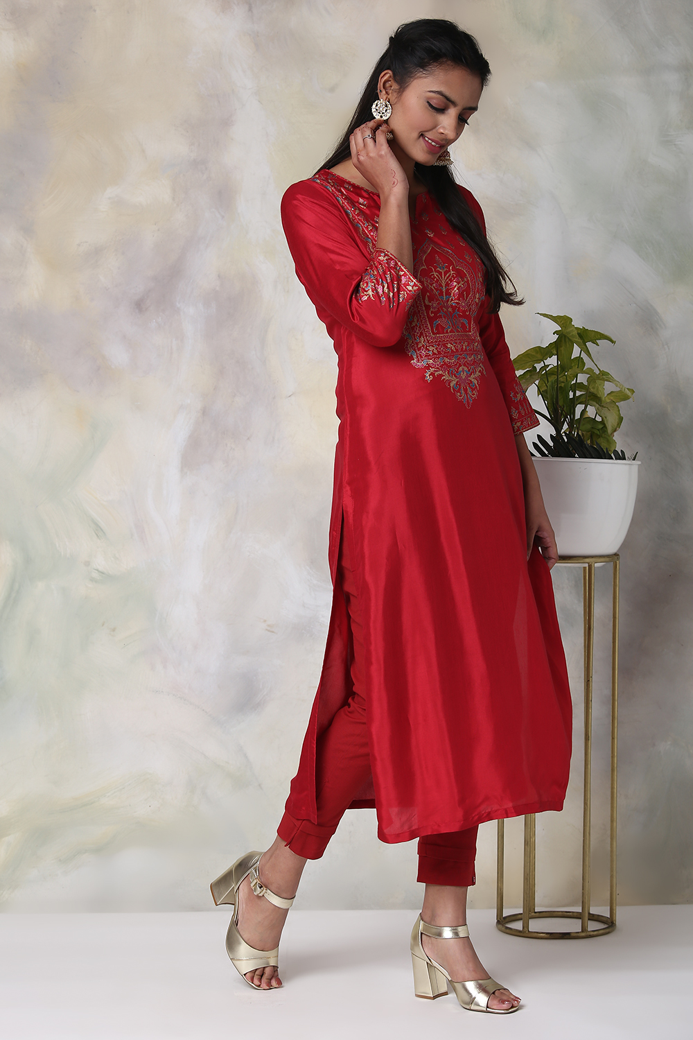 Red Viscose Straight Printed Kurta image number 3