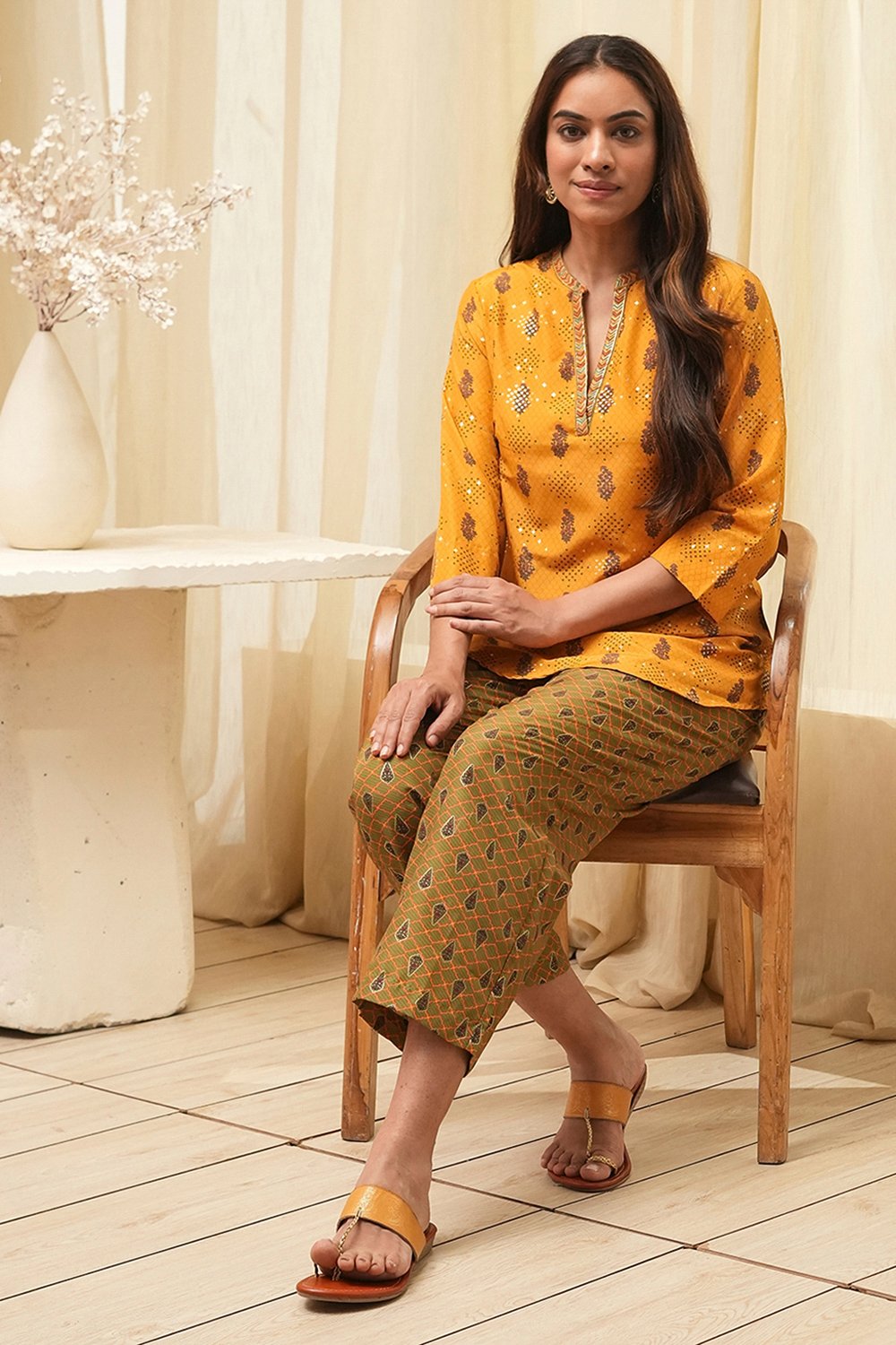 Yellow Art Silk Straight 2 Piece Set image number 0