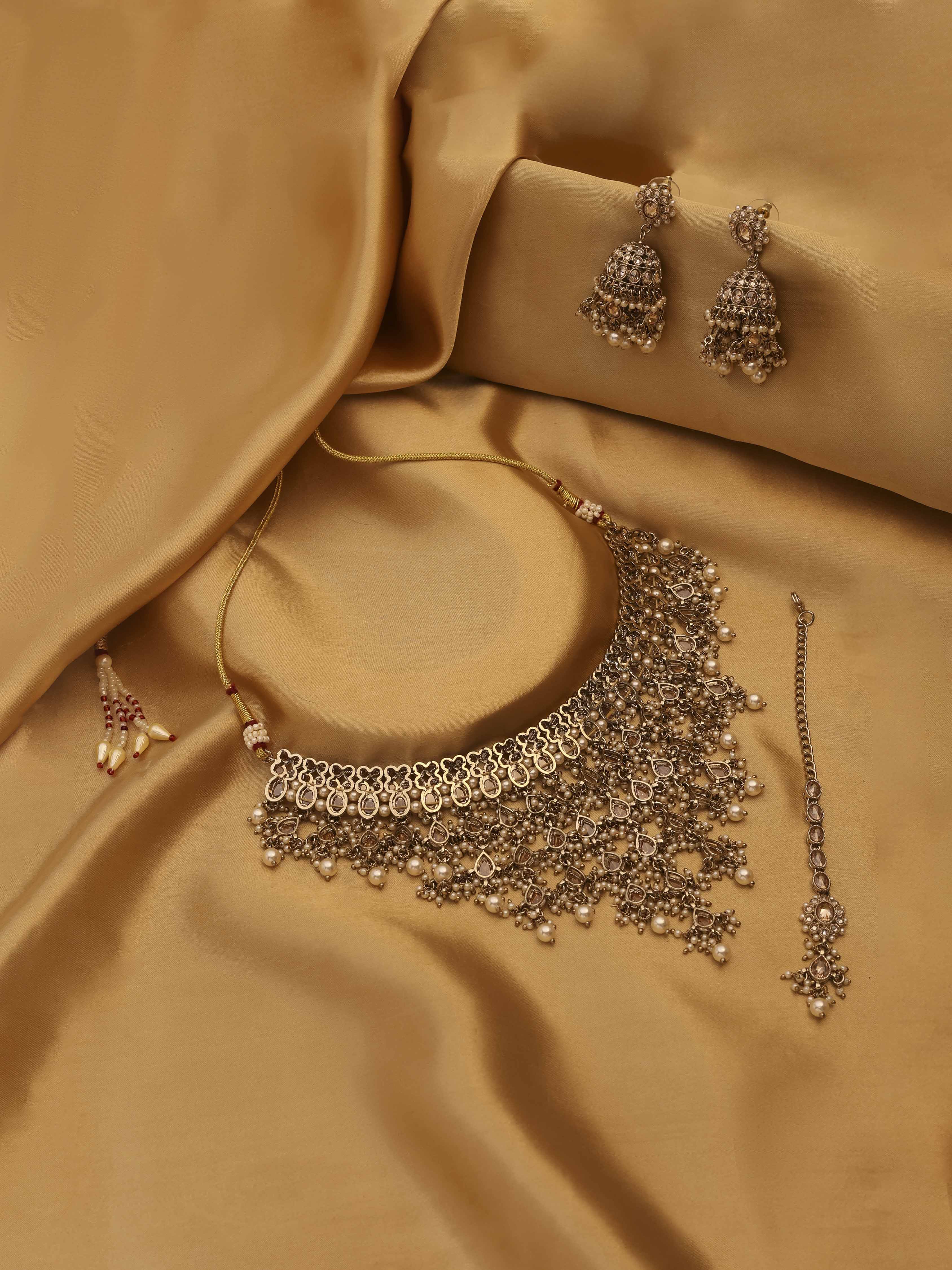 Gold Plated Brass Statement Necklace Set image number 1