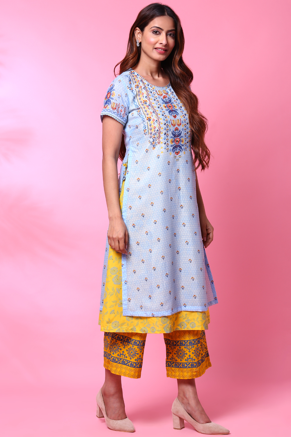 Blue Art Silk Printed Kurta image number 4