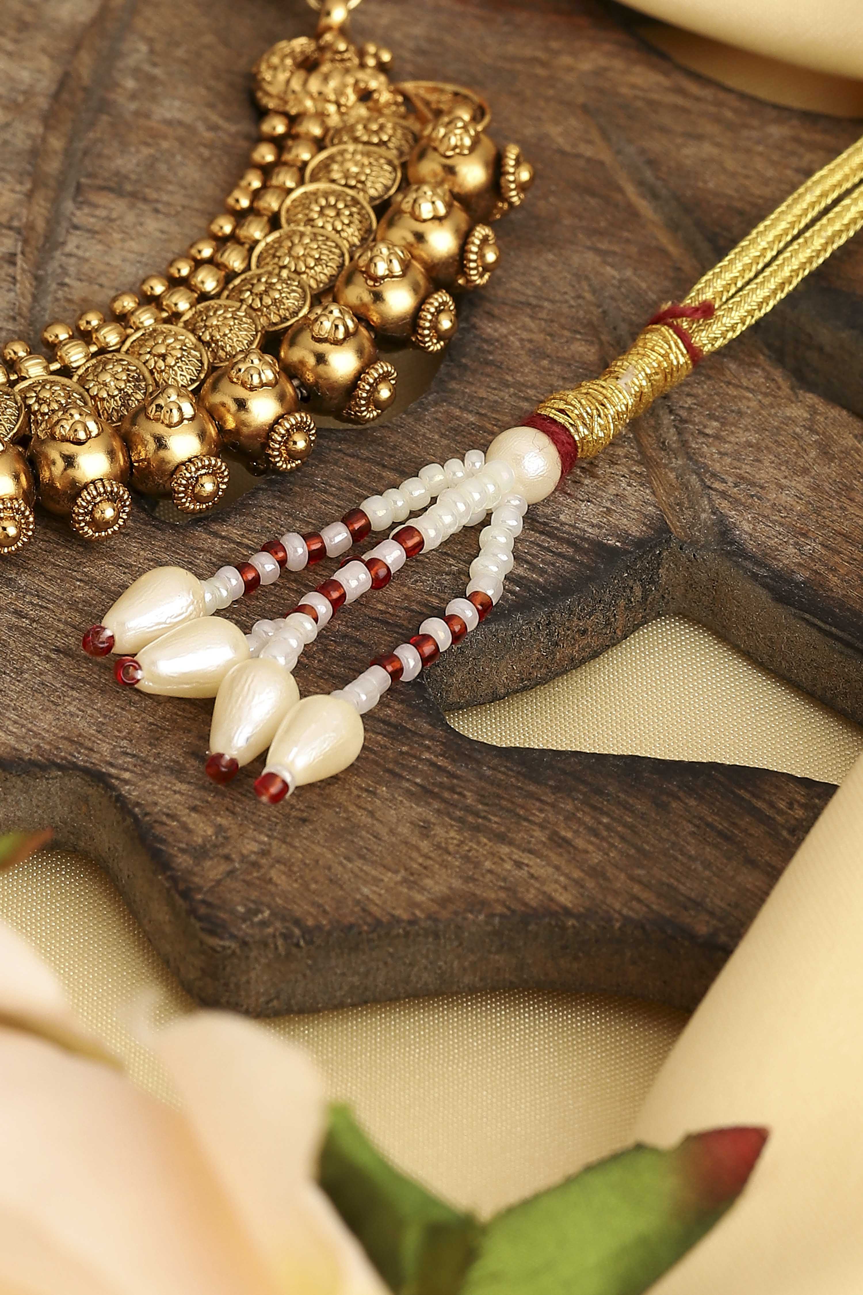 Gold Brass Necklace Set image number 8