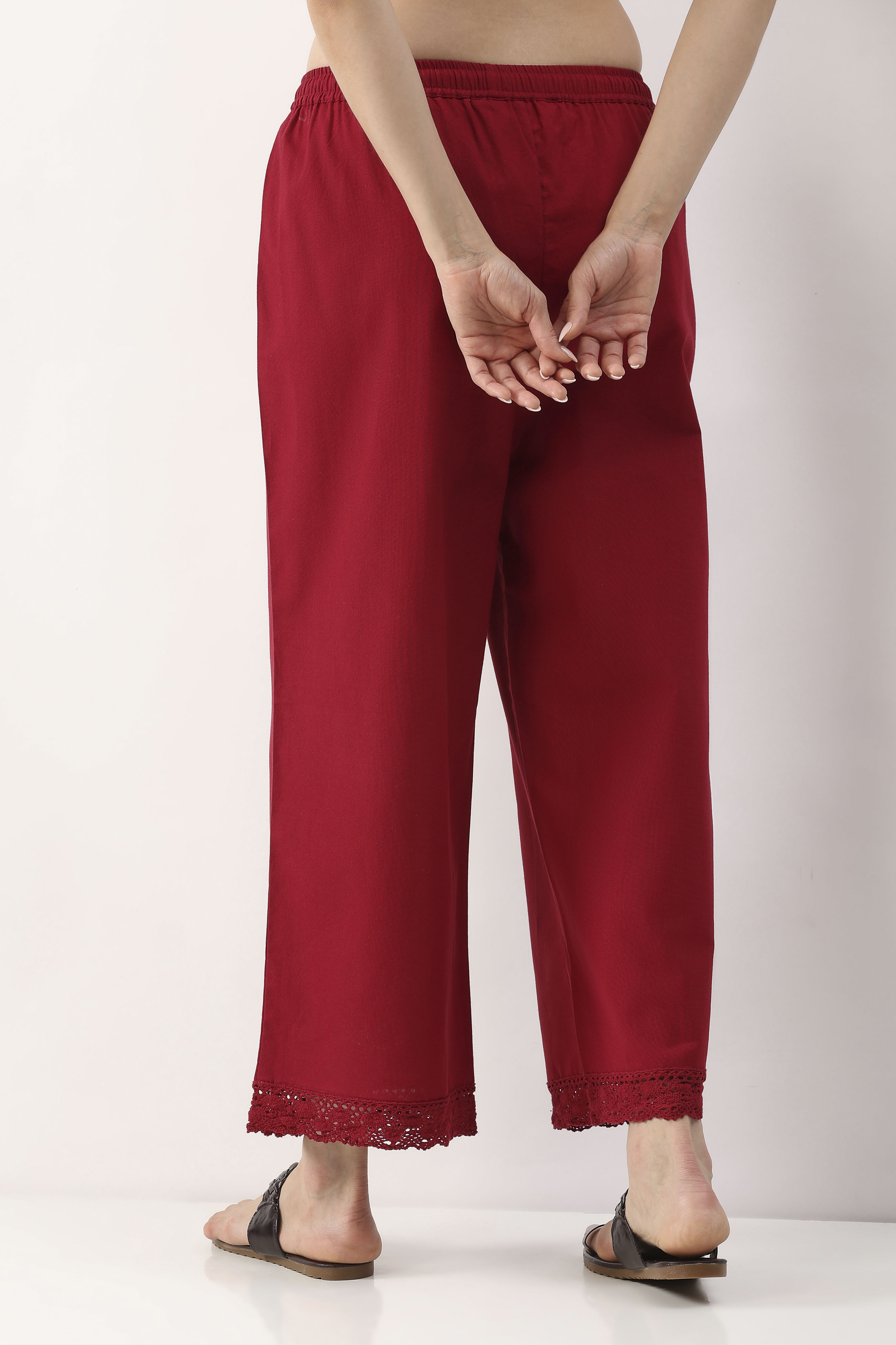 Maroon Cotton Straight Palazzo image number 5