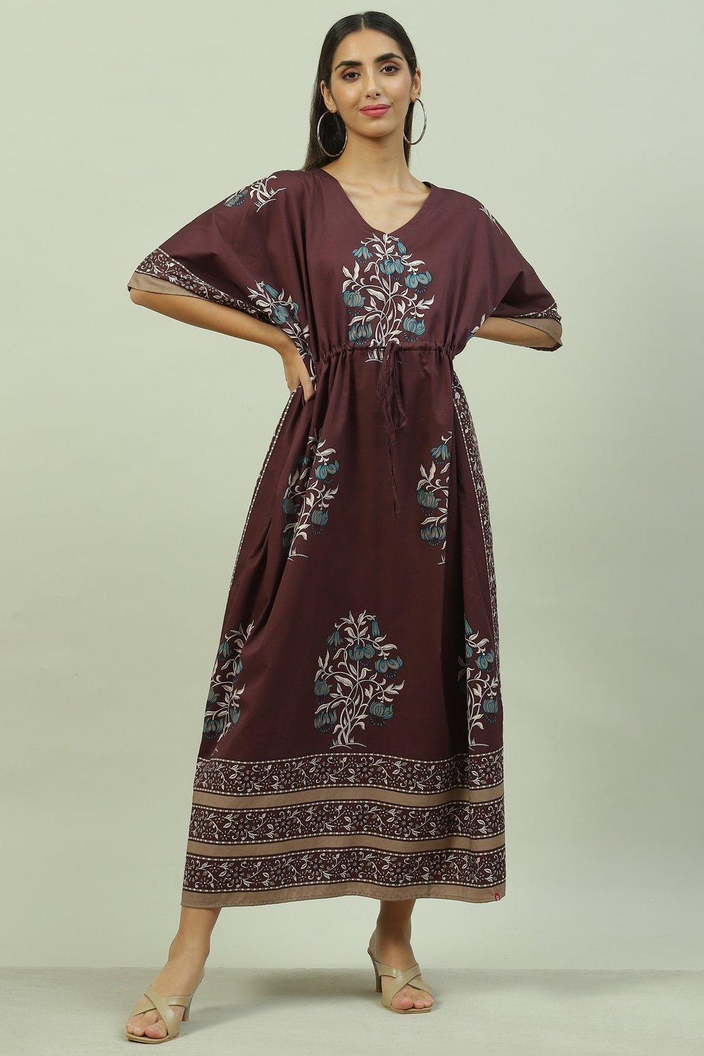 Maroon Cotton Printed Nightwear image number 0