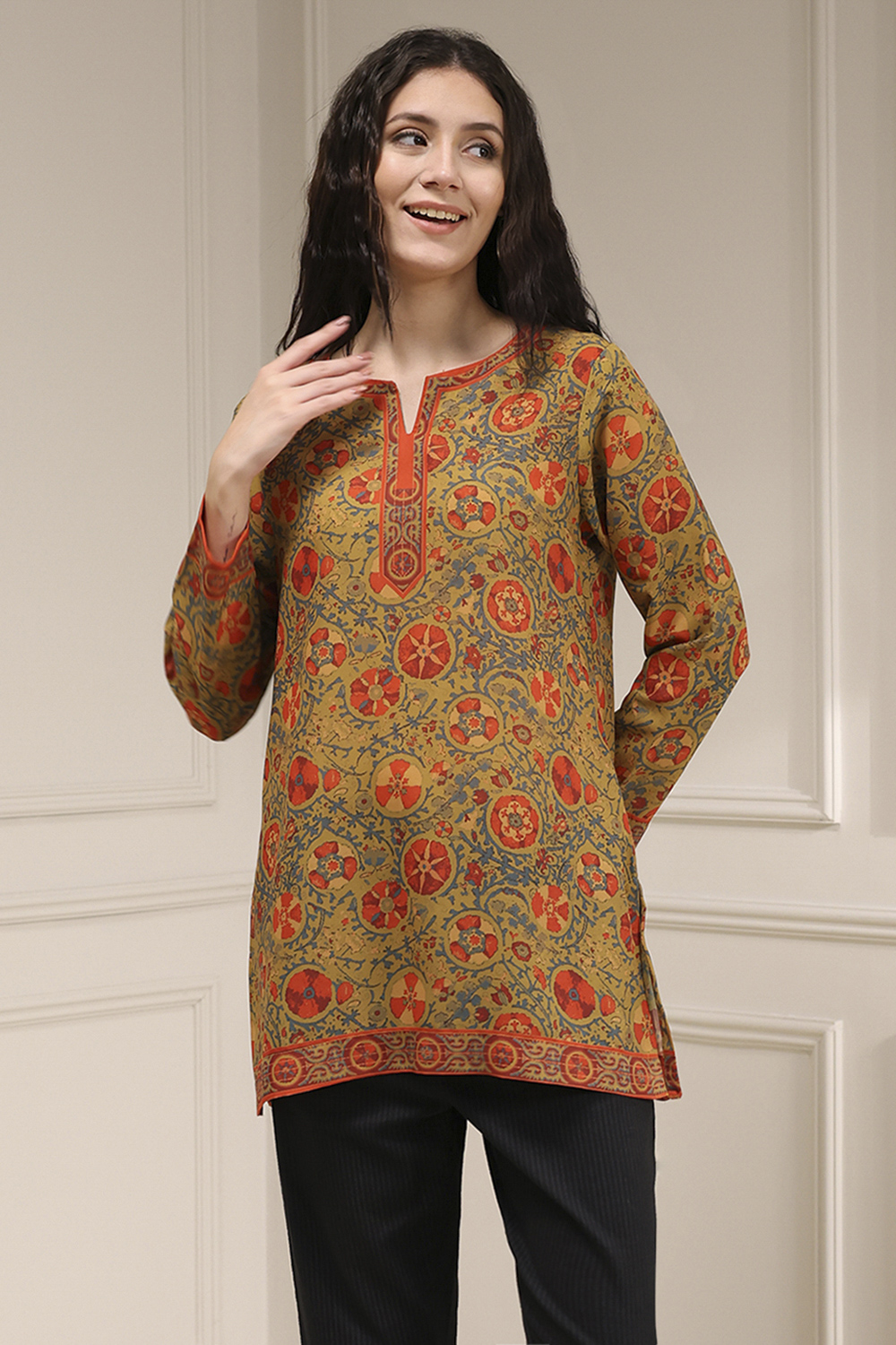 Mustard Red Polyester Straight Printed Short Kurta image number 5