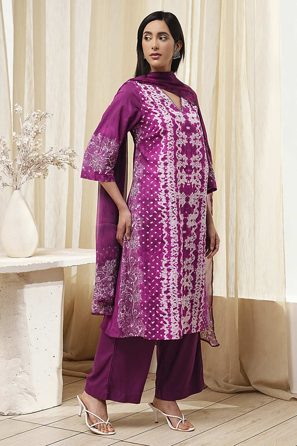 Berry Purple Cotton Straight Suit Set image number 5