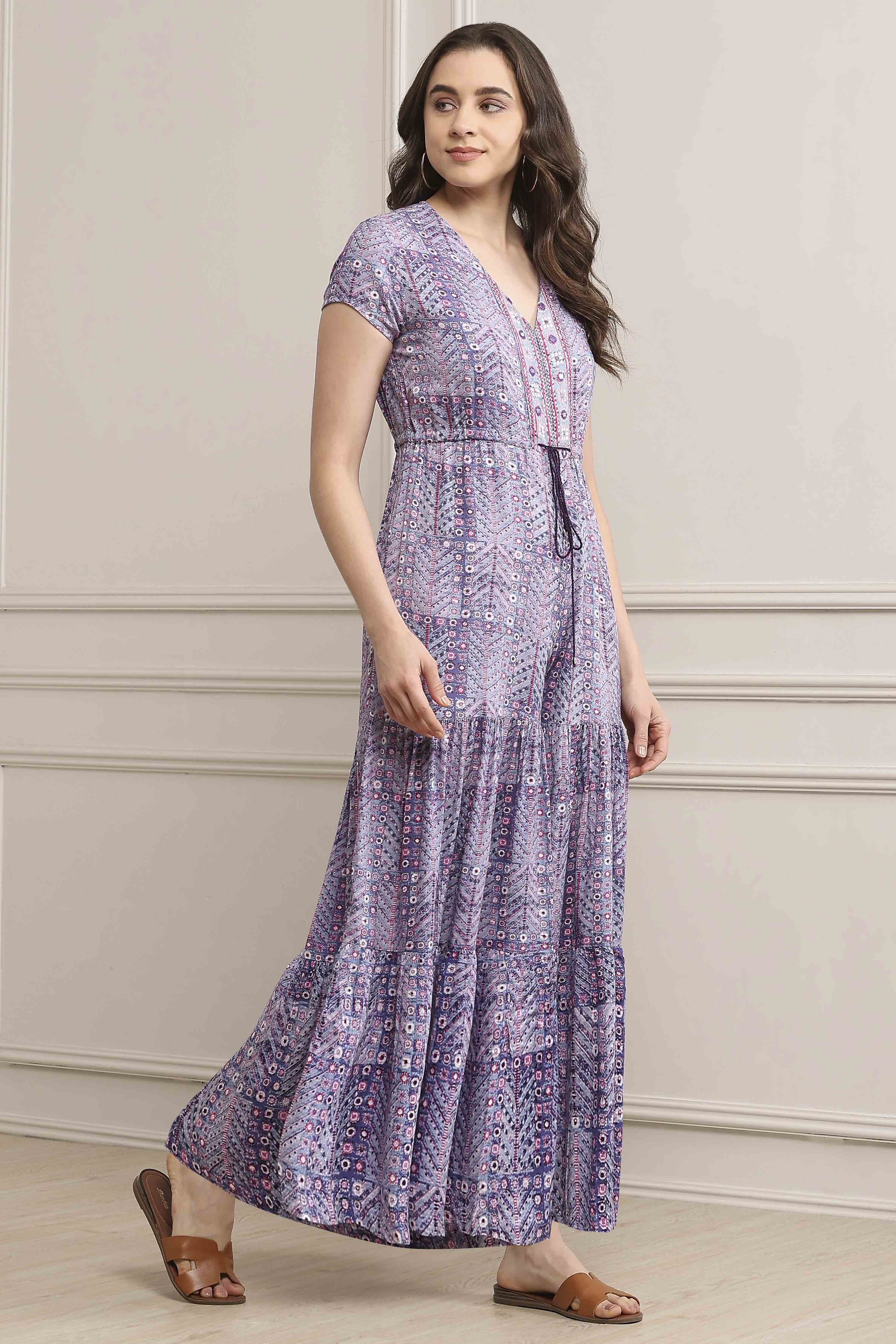 Purple LIVA Printed Jumpsuit image number 4