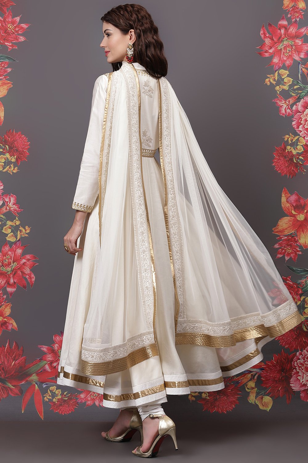 Rohit Bal Off White Cotton Silk Anarkali Yarndyed Suit Set image number 4