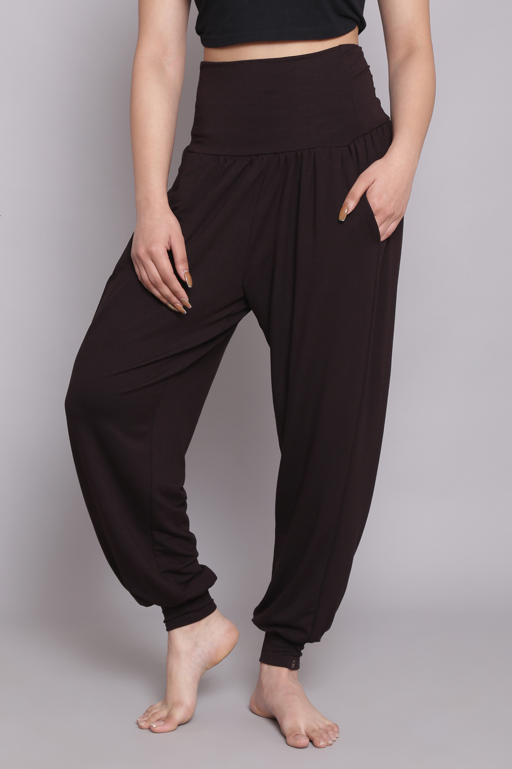 Black Viscose Blend Harem Pants image number 3