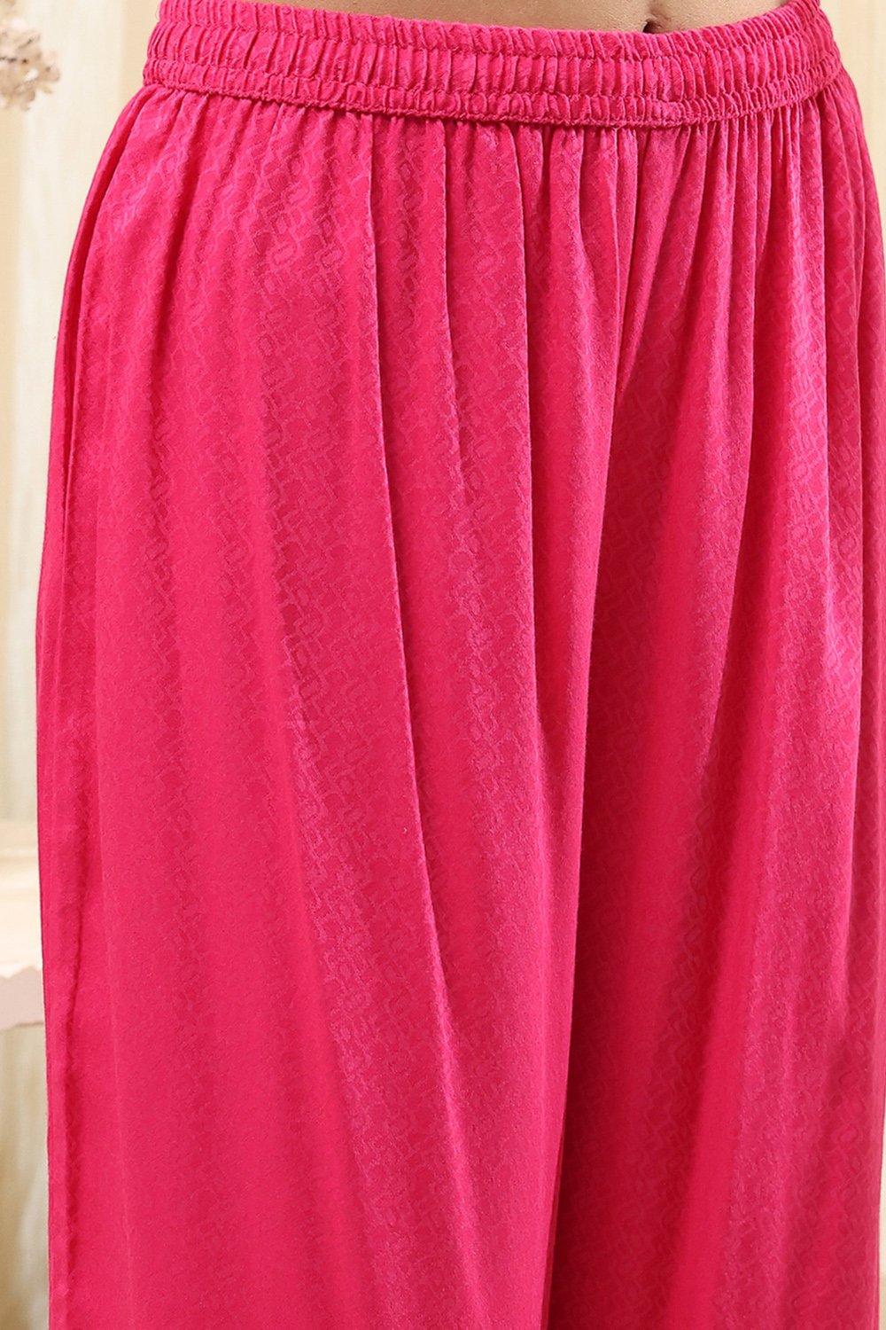 Fuchsia Cotton Silk Straight Suit Set image number 2