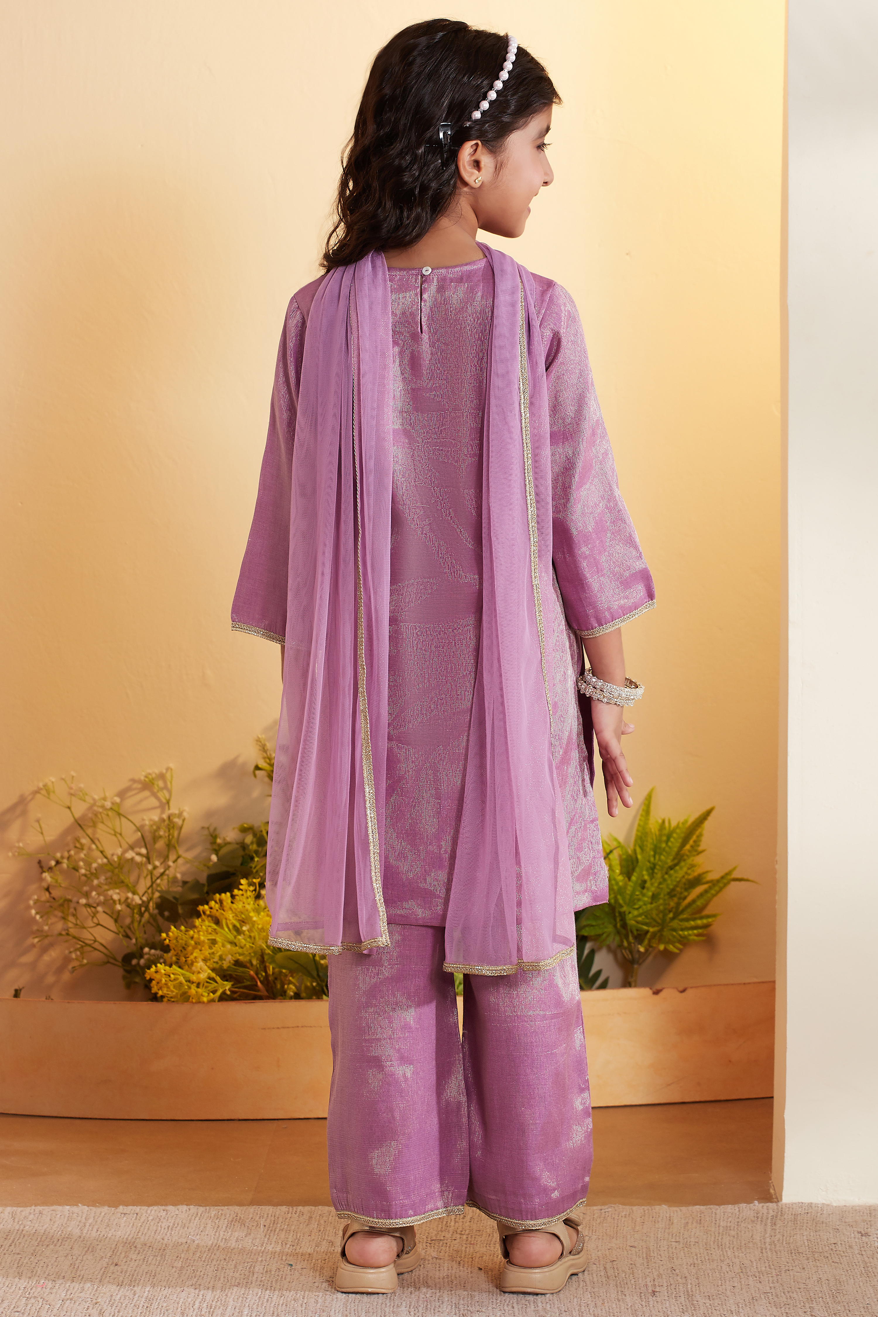 Purple Cotton Embellished Straight Kurta Set image number 5