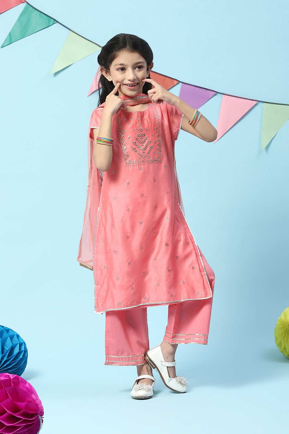 Pink Cotton Blend A-Line Kurta Straight Palazzo Suit Set image number 0