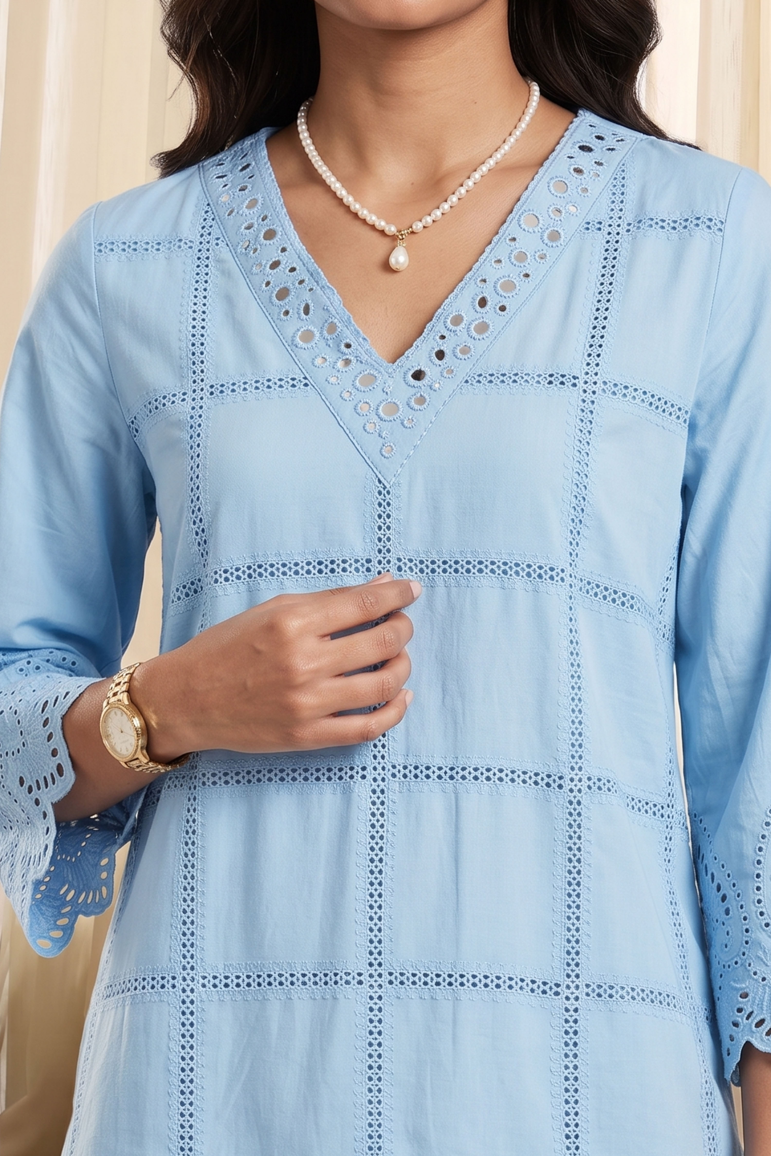 Blue Cotton Straight Suit Set image number 1