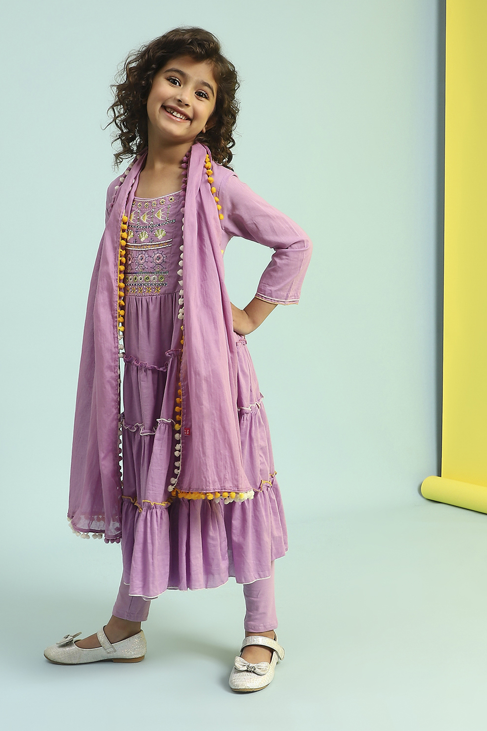 Pastel Pink Cotton Tiered Suit Set image number 3