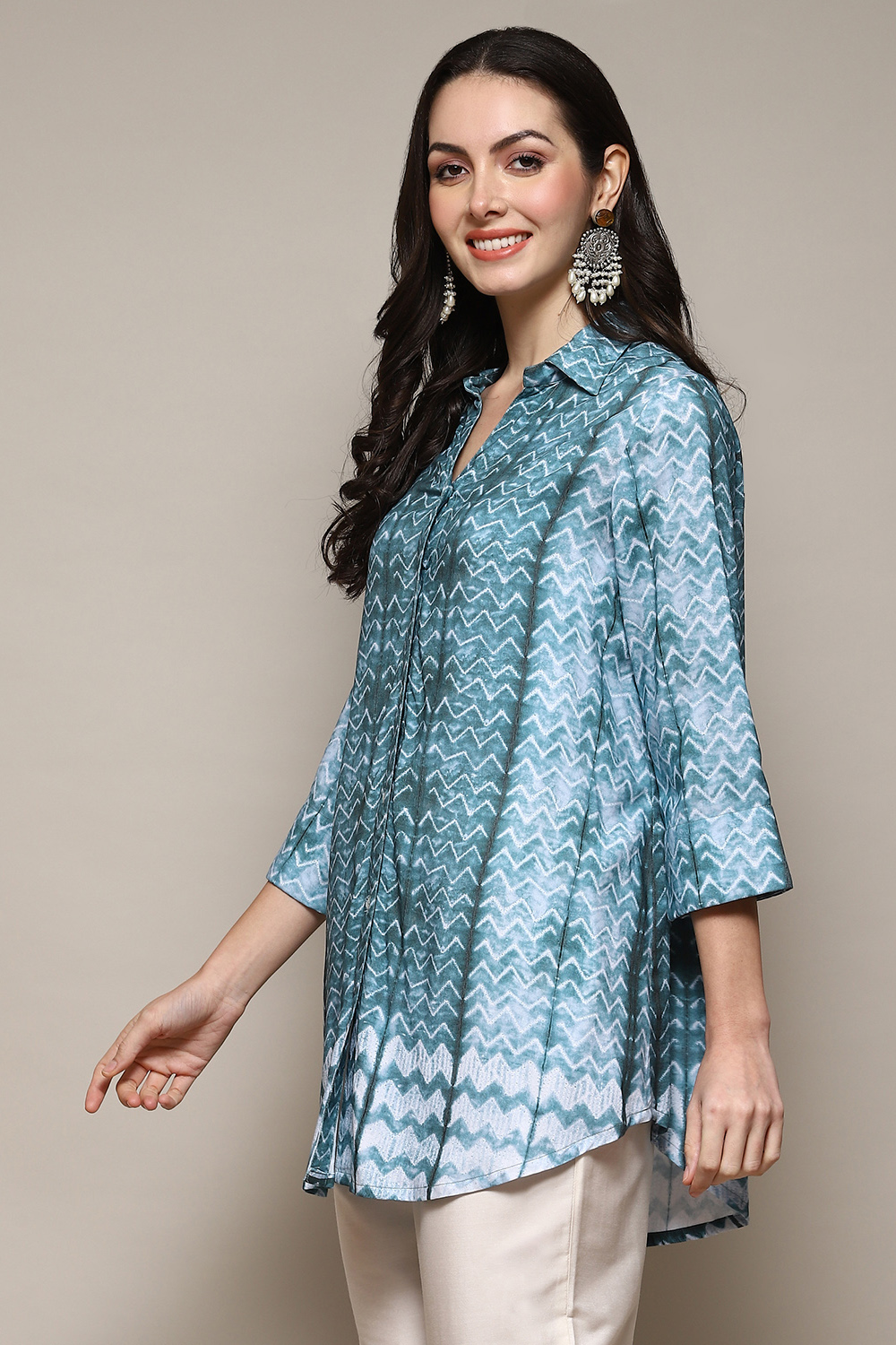 Petrol LIVA Short Kurta Printed Shirt image number 2