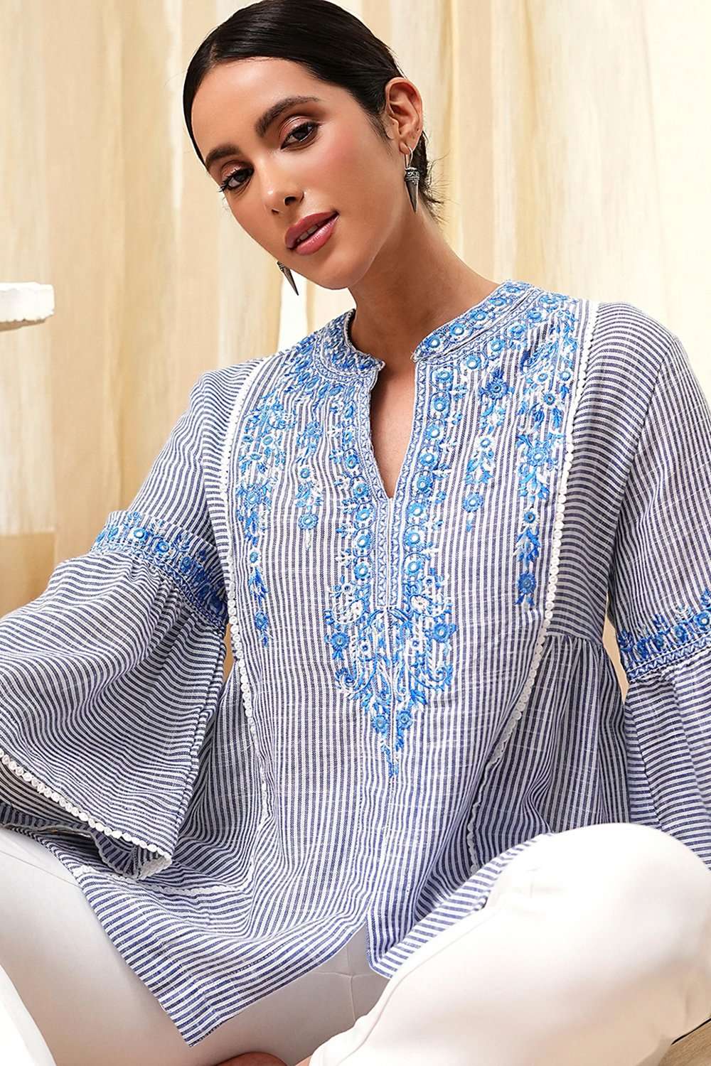 Blue Straight Short Kurta image number 0