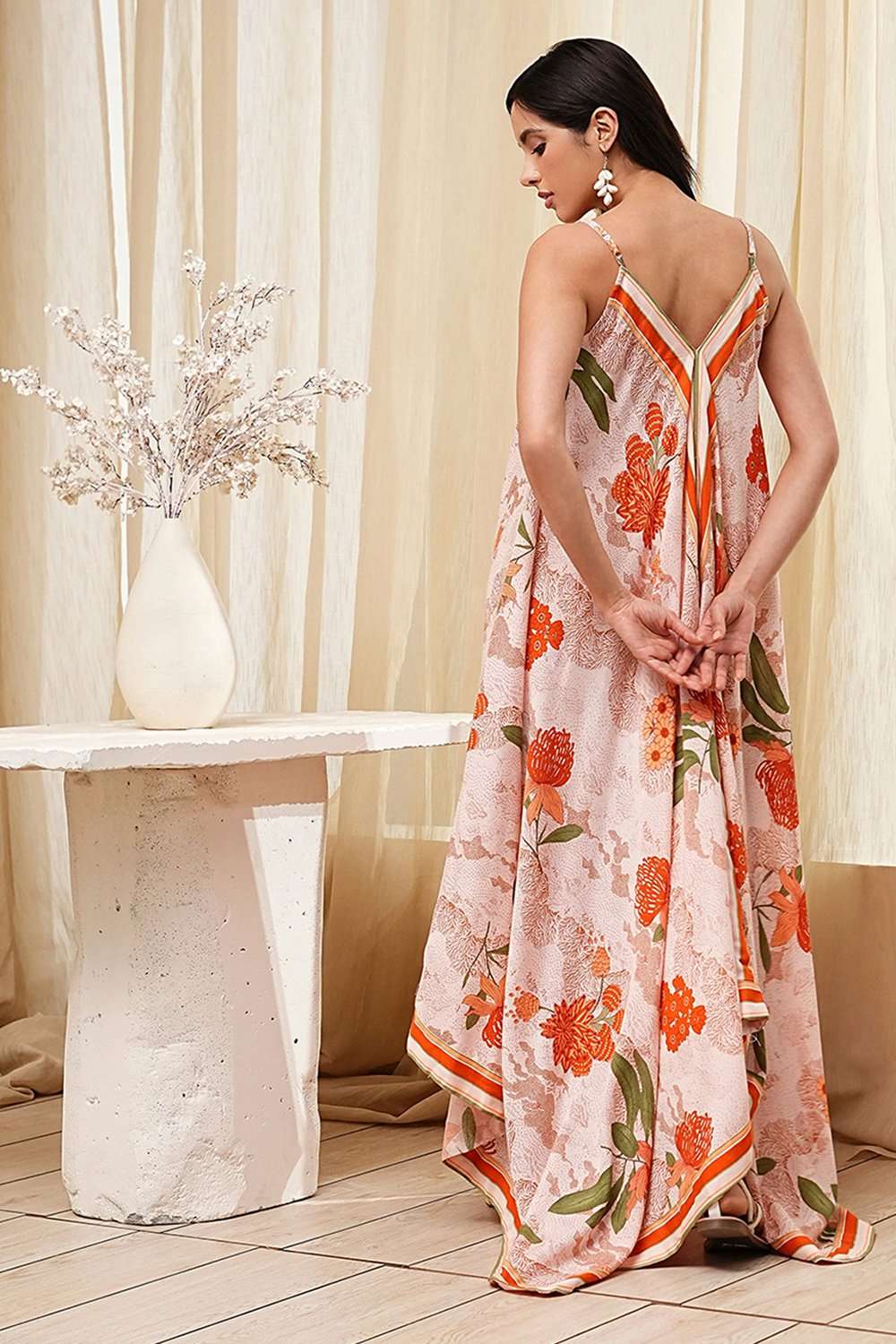 Beige Floral Printed Strappy Relaxed Maxi Dress image number 0