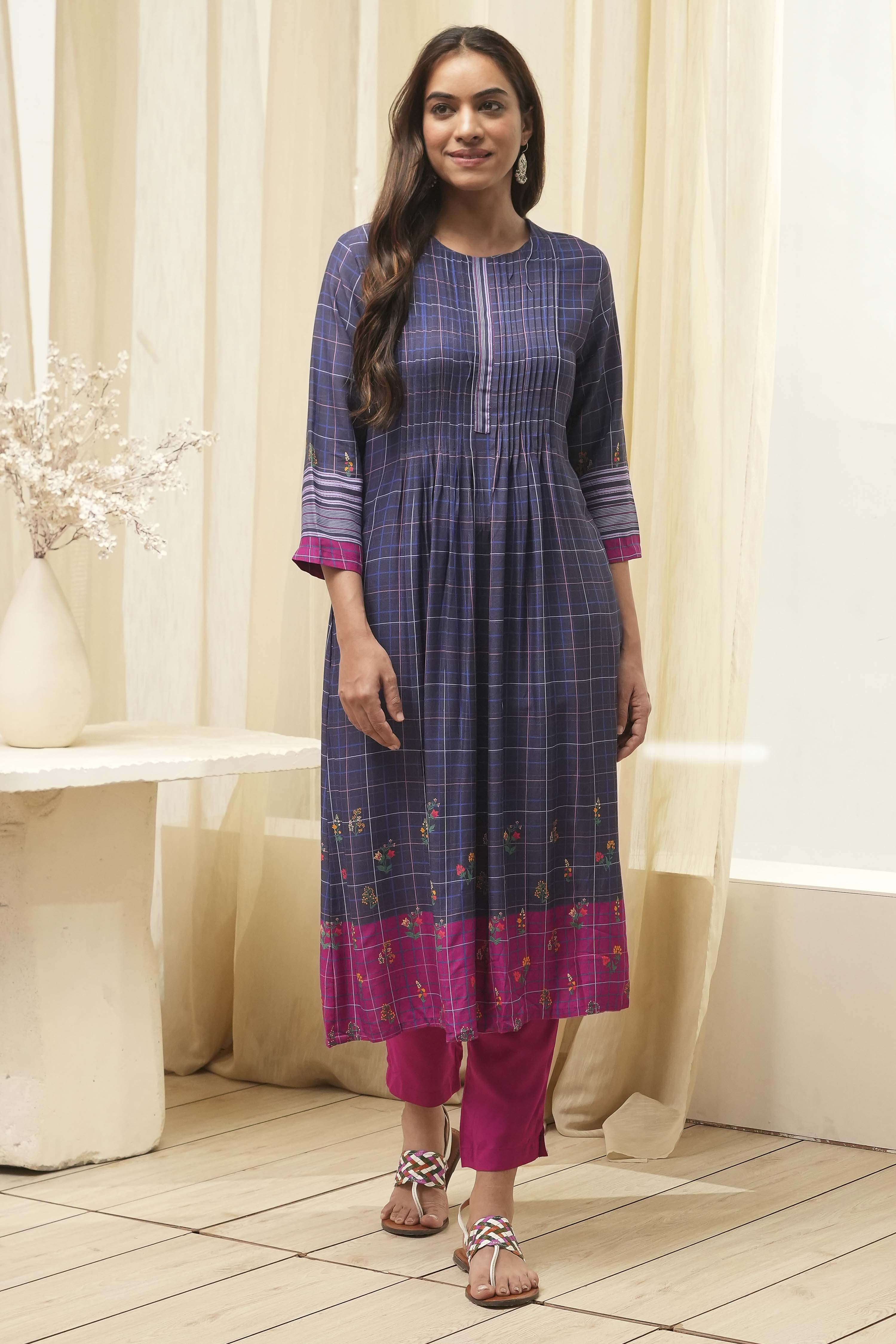 Navy Berry Rayon Flared 2 Piece Set image number 6