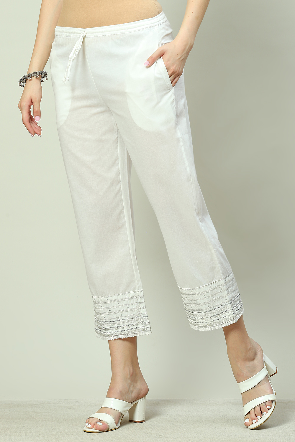 White Cotton Straight Palazzo image number 2