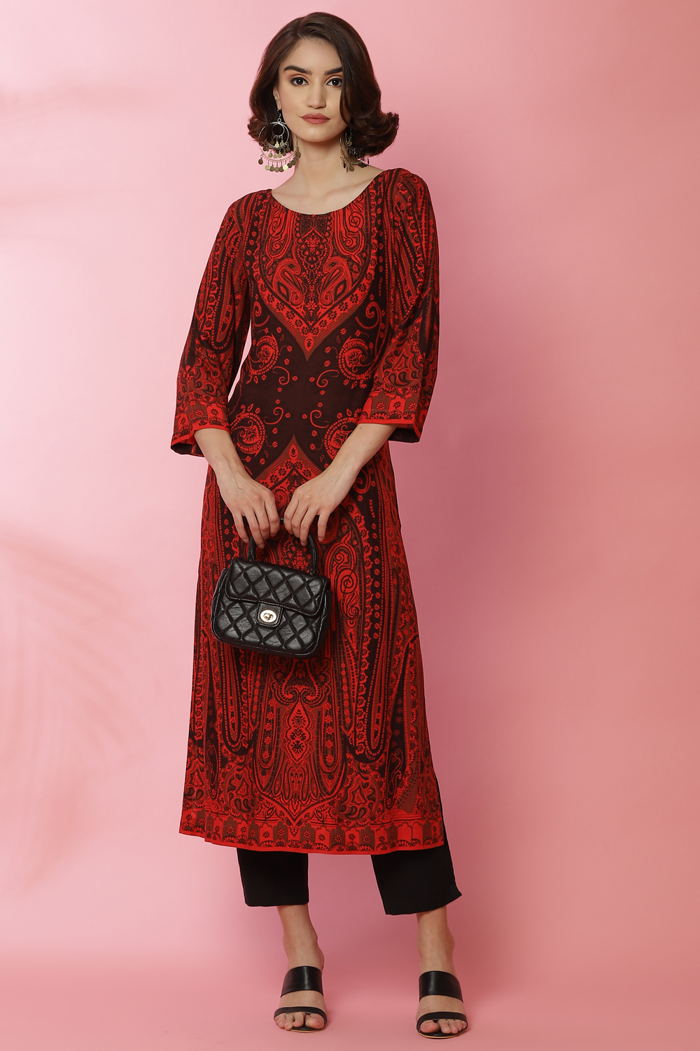 Orange Rayon Straight Kurta image number 4