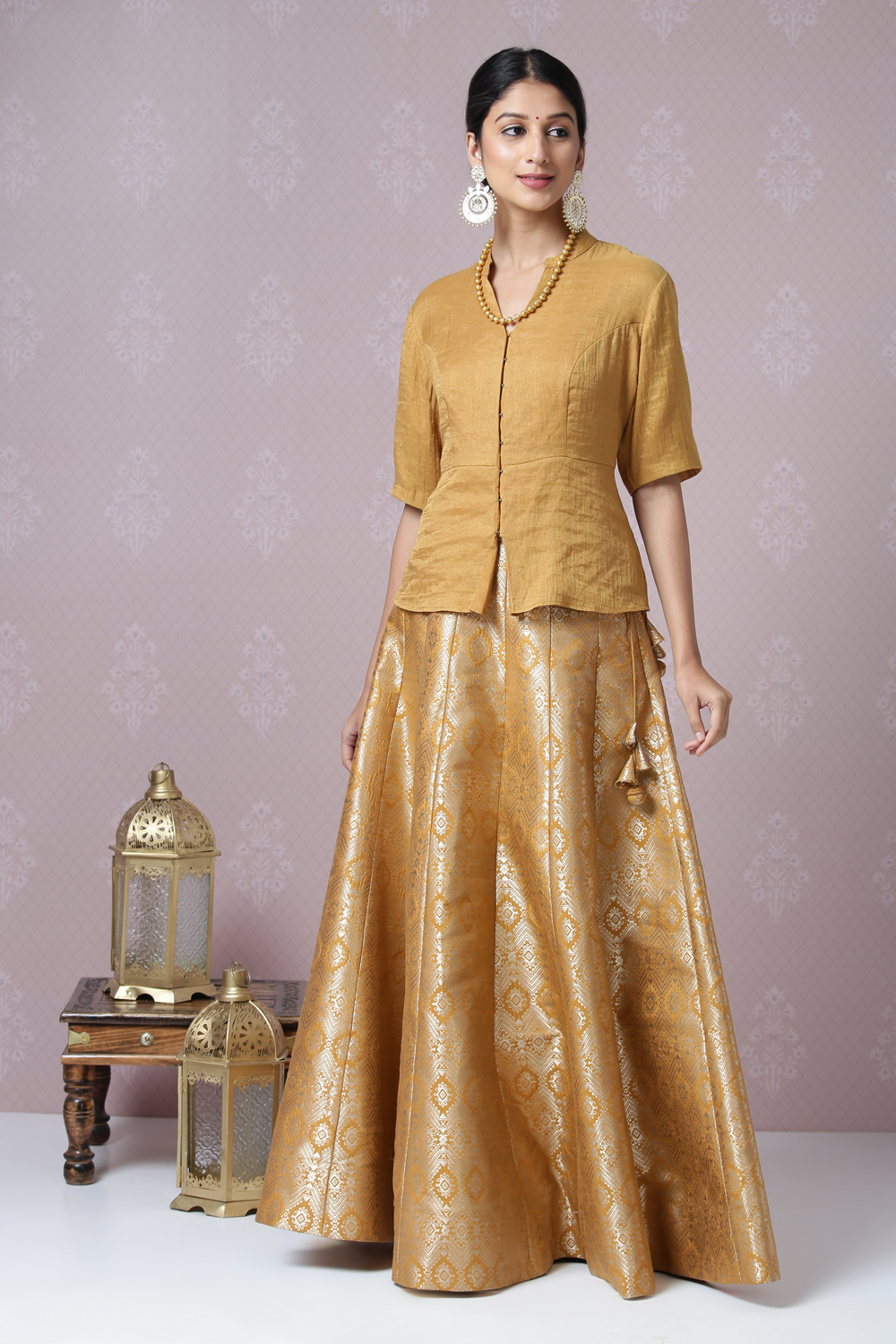 Mustard Metallic Lehenga Set image number 7