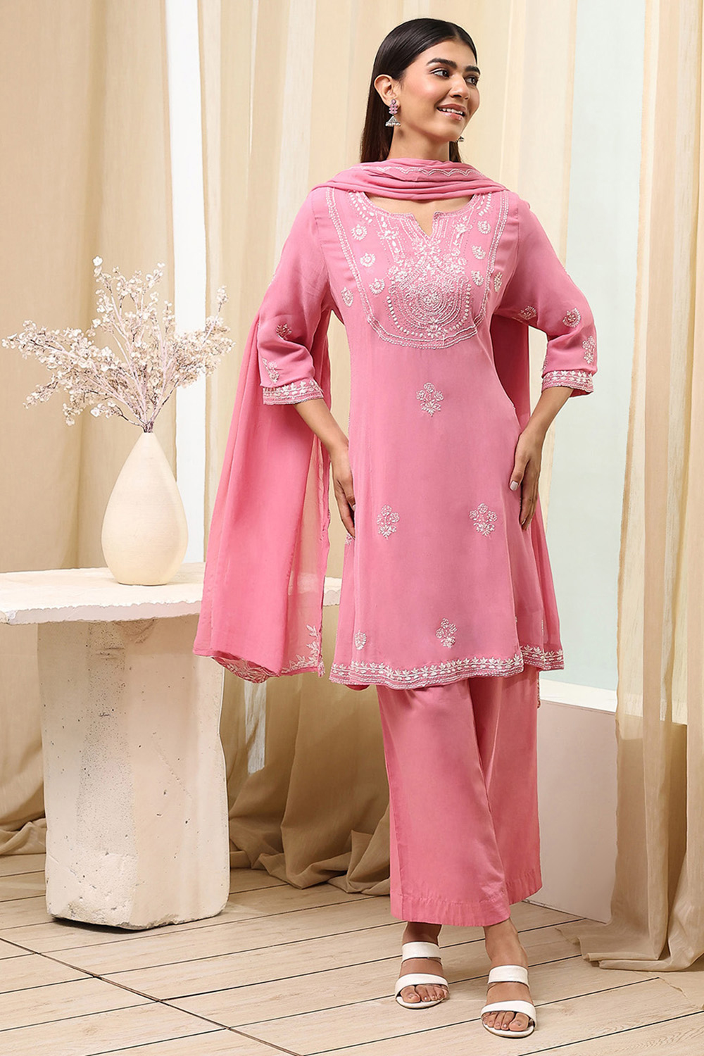 Pink Viscose Kalidar Suit Set image number 6