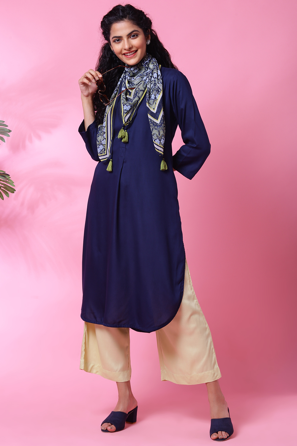 Navy Rayon Straight Kurta Palazzo Suit Set image number 4