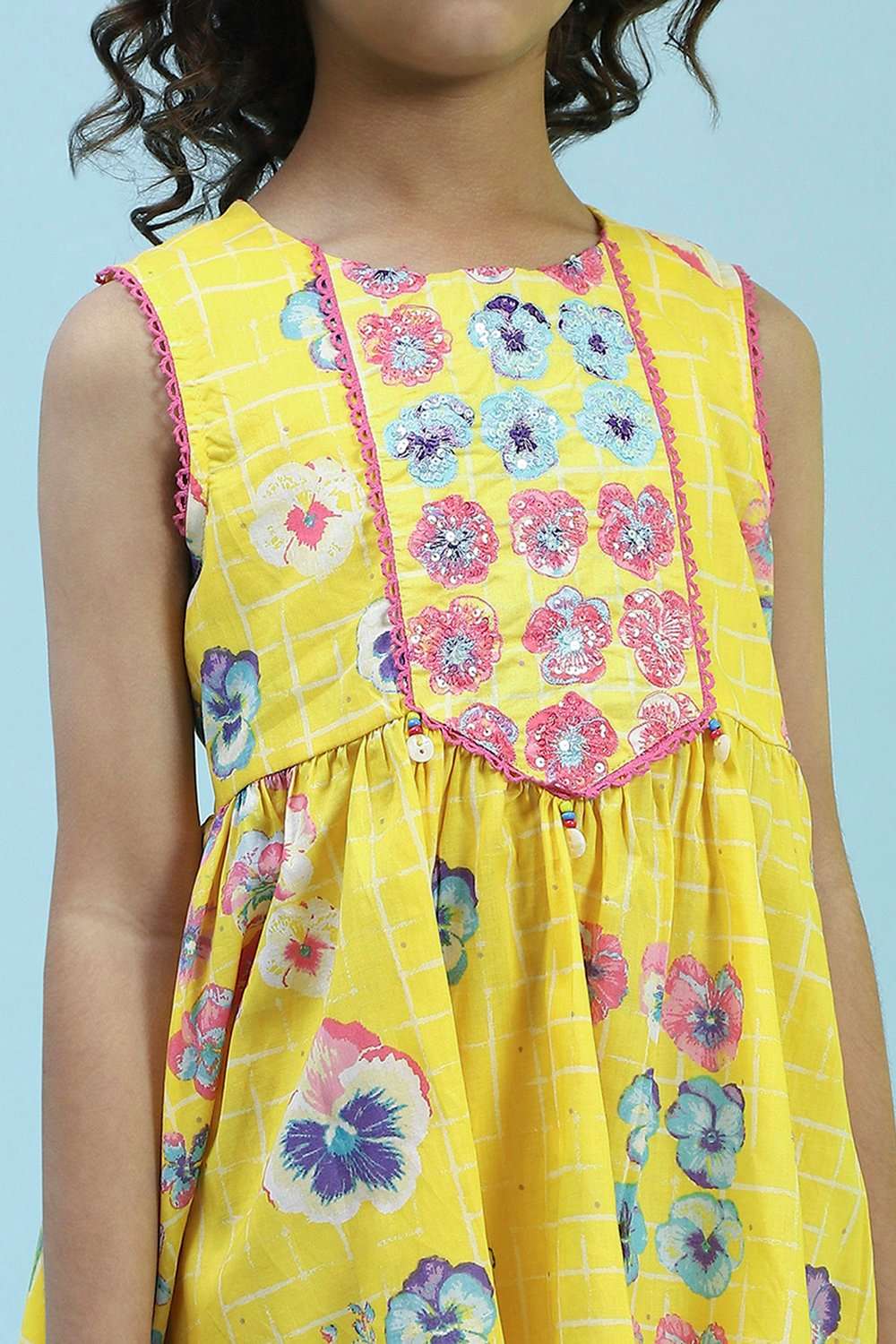 Yellow Cotton Peplum Suit Set image number 1