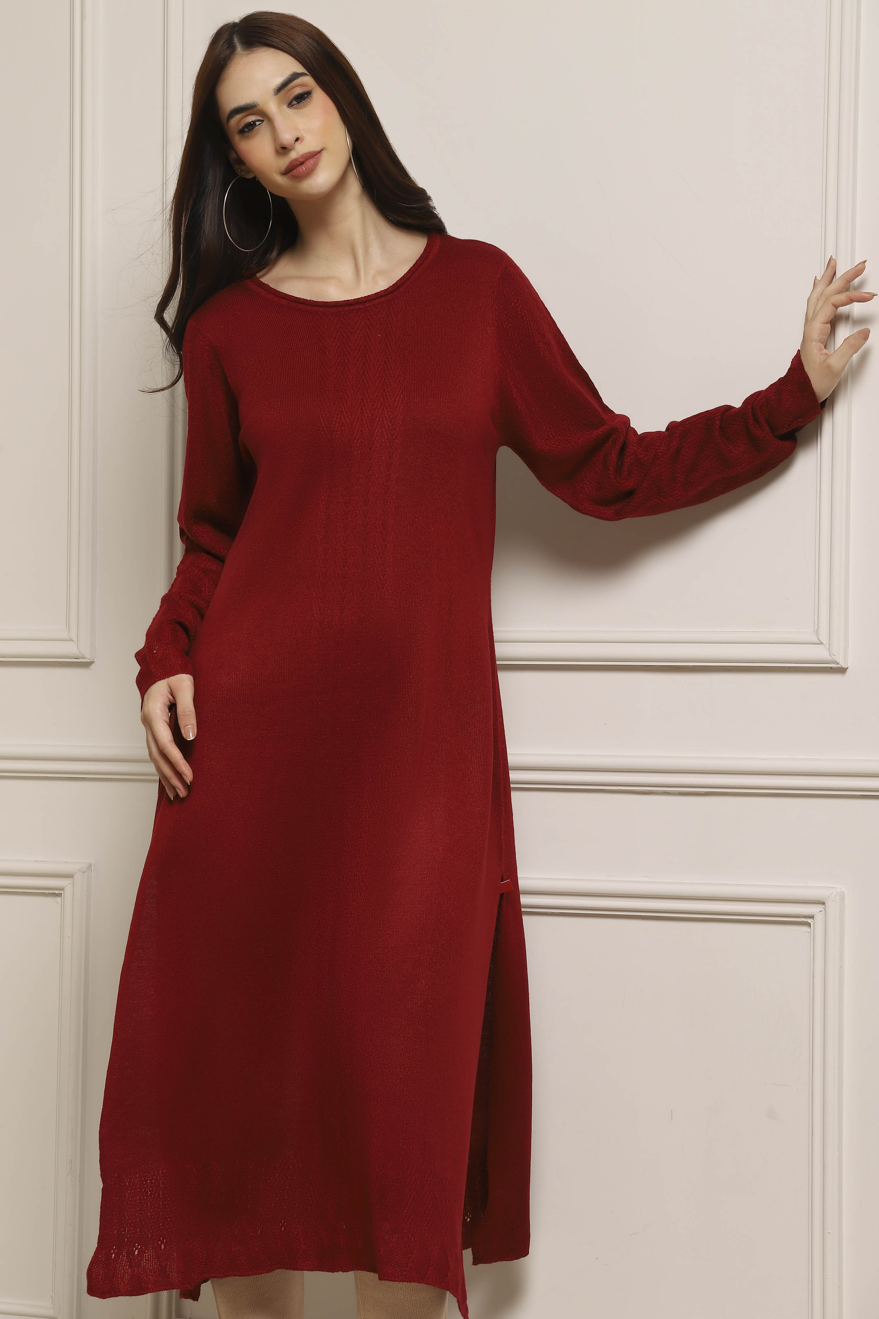 Berry Acrylic Straight Yarndyed Kurta image number 0