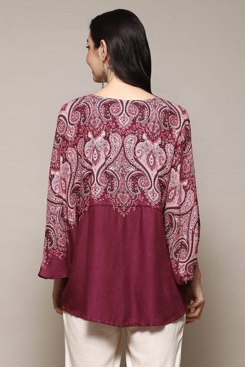 Olive Viscose Straight Printed Top image number 4