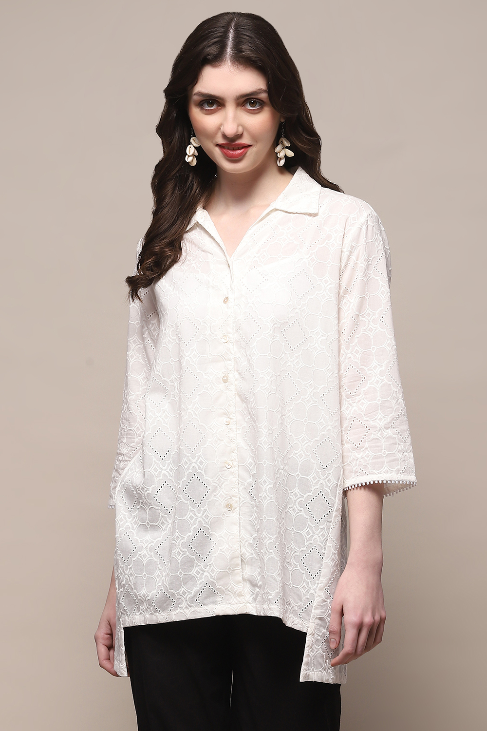 White Cotton Straight Kurta image number 5