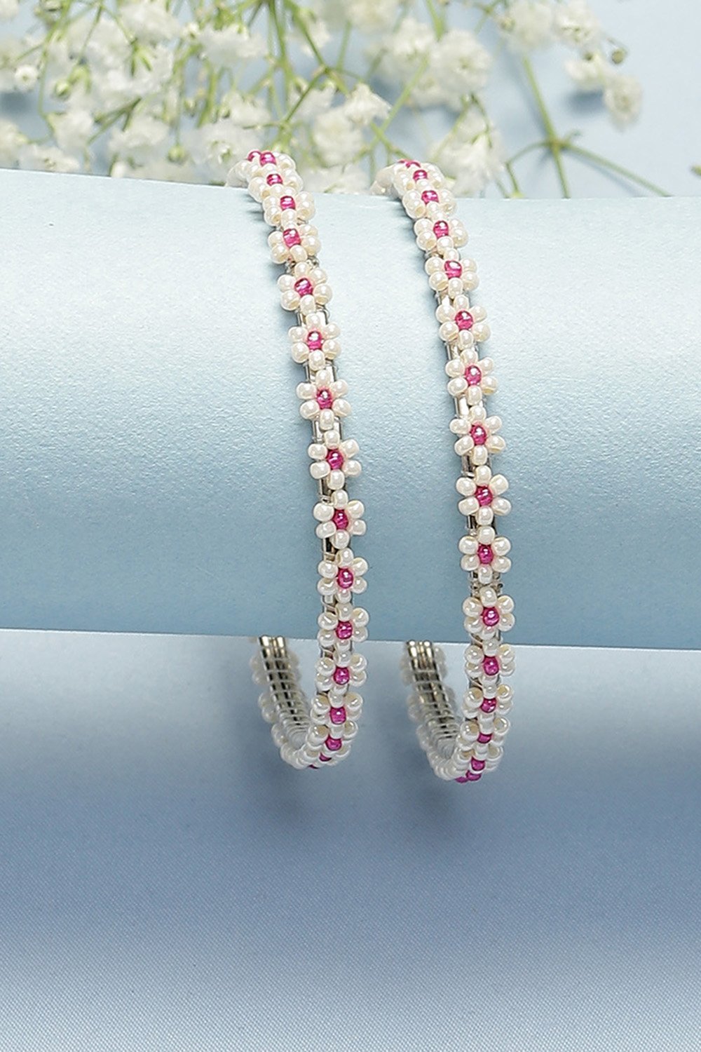 White Pink Metal & Beads Kids Bangles image number 0