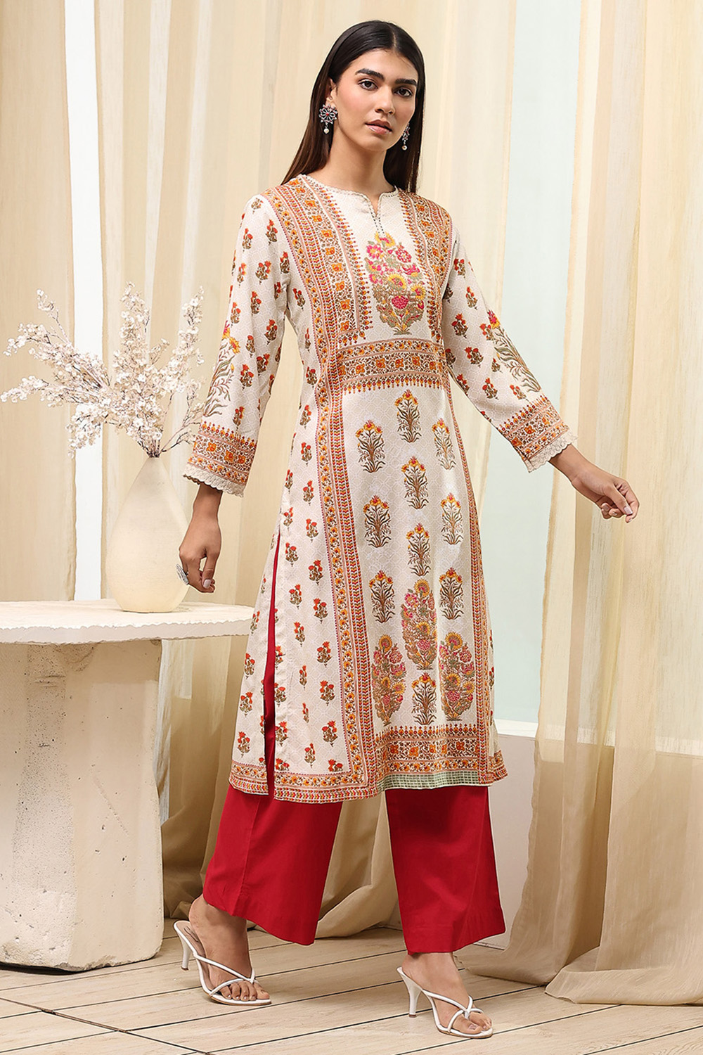 Green Viscose Rayon Straight Printed Kurta image number 4