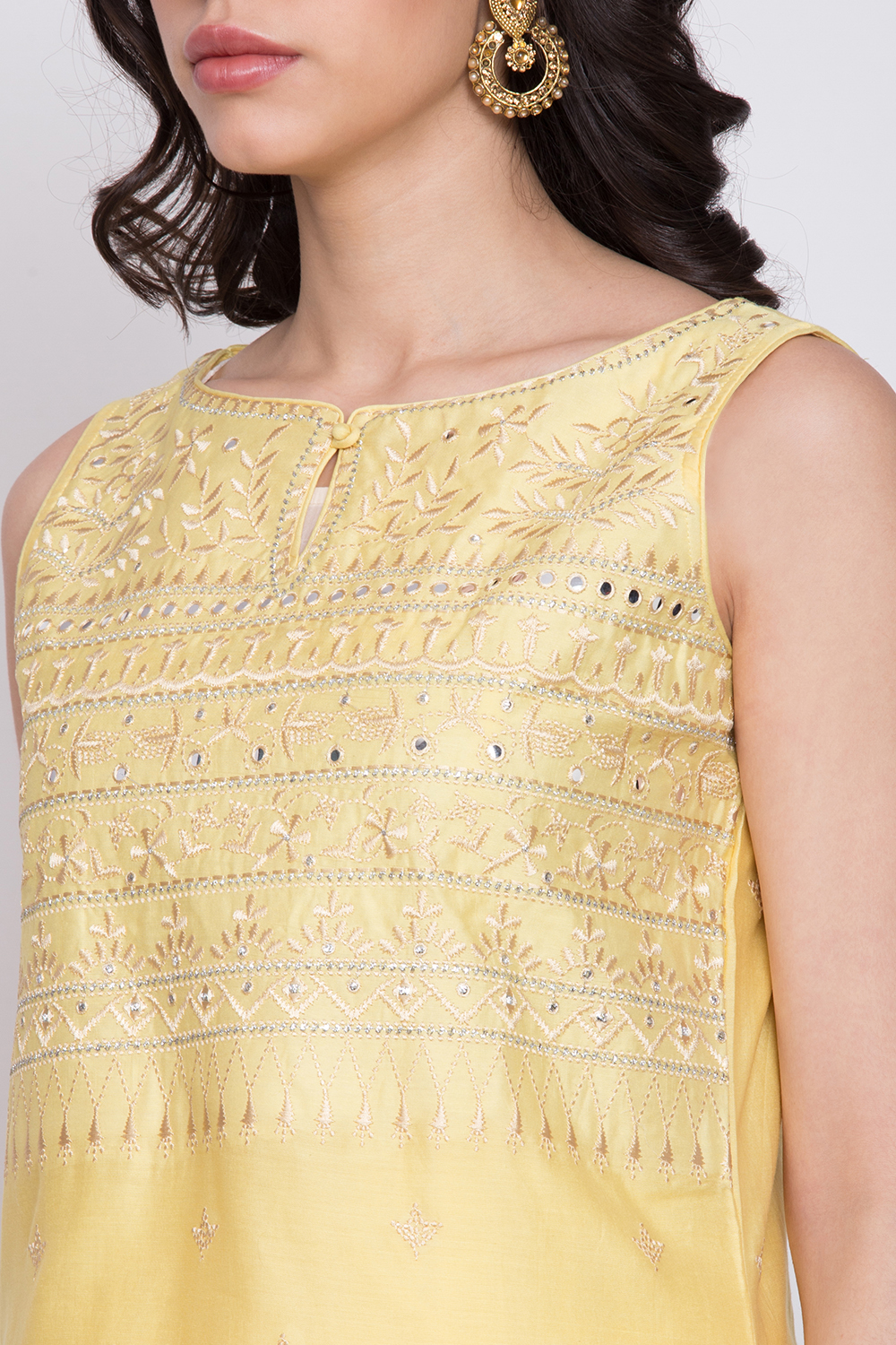 Yellow Cotton Silk A-Line Kurta Churidar Suit Set image number 1