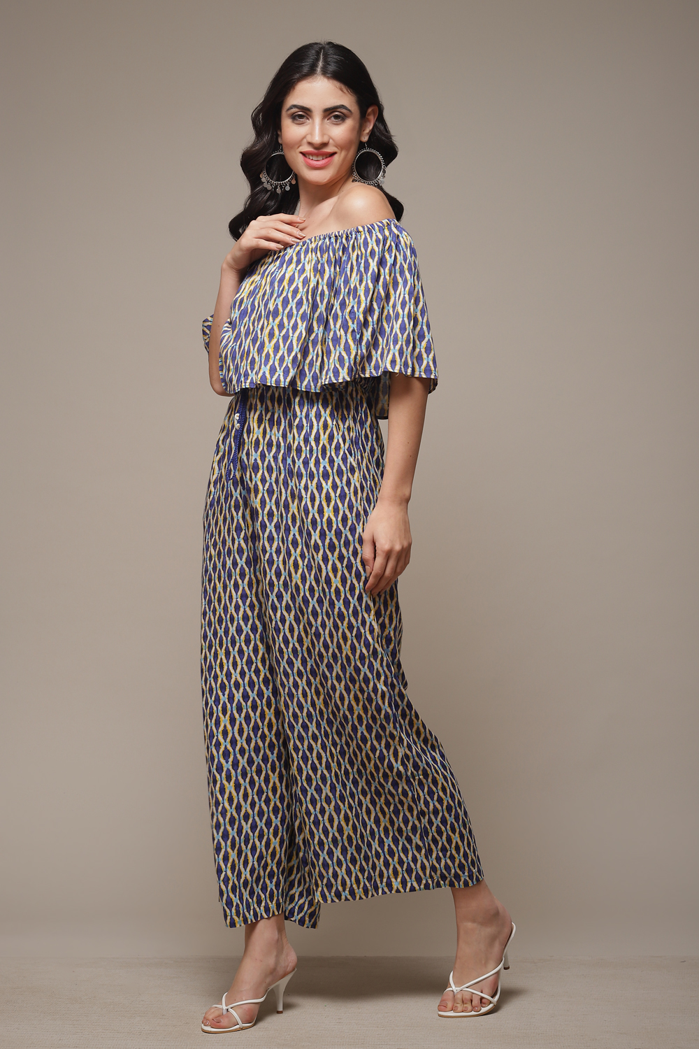 Navy LIVA Printed Jumpsuit image number 3